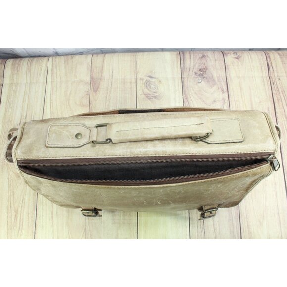 Tan Leather Briefcase Attached Case Laptop Messenger Bag - Picture 7 of 12
